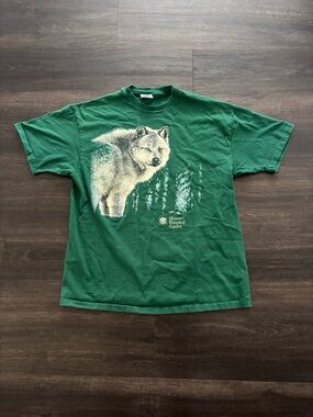 Vintage Green Wolf Graphic T-shirt Size XL